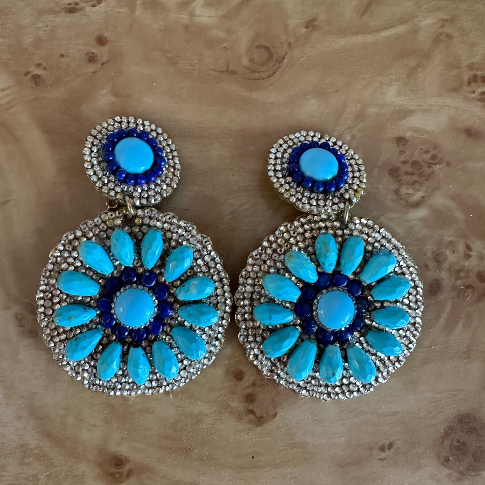 Blue and Silver Turquoise Cluster Earrings